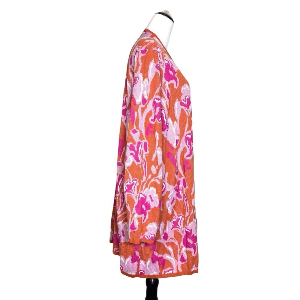 Soft Surroundings Floral Open Cardigan Duster 3X Pink Orange Boho Resort Cotton - Picture 2 of 8